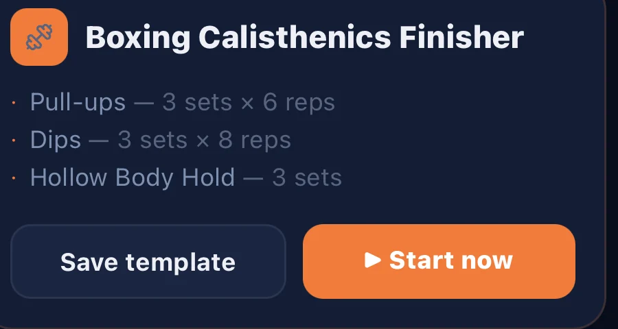 A generated session with a save template and start now button